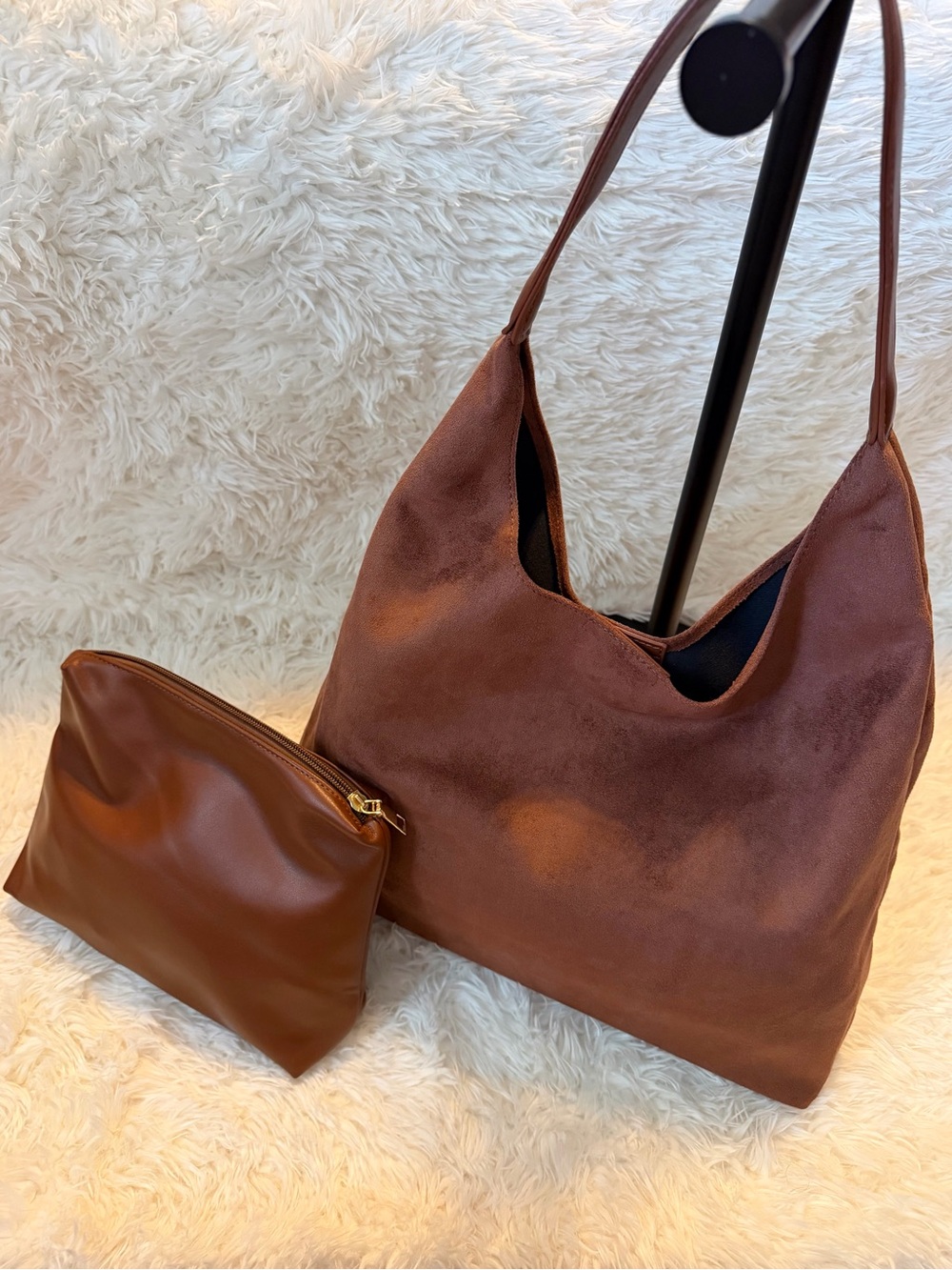 Hobo Brown Suede Shoulder Bag with Matching Pouch, NWOT
